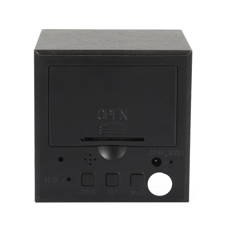 Lancoon Wooden Alarm Clock - Mini Cube LED Digital Clock with Time/Date/Temperature Display, 3 Levels Brightness and Voice Control Great for Home Office Travel - AC10Black_White - Image 4